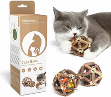 Catnip Toys, 3Pcs Cat Toys Natural Silvervine Stick Cage Balls  Bell Ball fo...