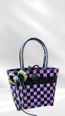 Borneo handwoven purple black tote bag 10x11 boho Y2K ethnic shoulder purse/.