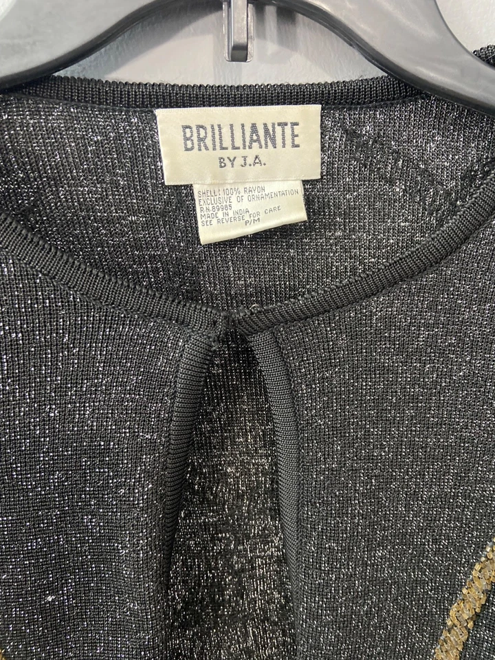 Brillante by JA Black Gold Beaded Tassel Cardigan PM Sparkle vintage Jacket - Image 4 of 4