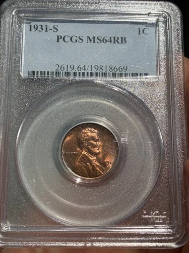 MONSTER 1931 S Lincoln Cent penny PCGS MS 64 RB Key Date Vibrant Red -Eye Appeal