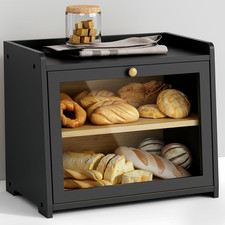 Goozii 2 Tier Bread Box for Kitchen Countertop Black, Double Layer Breadbox for