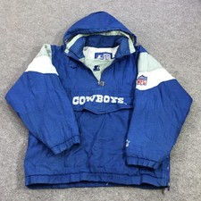 Vintage Dallas Cowboys Jacket Mens Medium Blue NFL Football Starter Hooded
