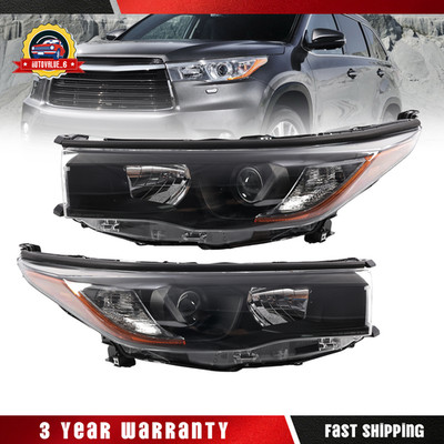 Black Projector Headlights Assembly LH & RH Pair For Toyota Highlander 2014-2016
