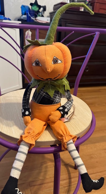 Halloween Boy Pumpkin Jack O Lantern Plush Doll Shelf Sitter 14 inch sitting