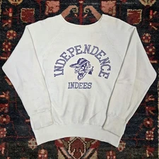 Vintage 60s Independence Indees Flock Print Raglan Sweatshirt White 50s