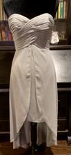 Davids Bridal Womens Braidsmaid Strapless High/Low Chiffon Prom Grey Sz 4 NWT