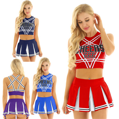 Women Cheerleading Pentagram Back Costume Set Backless Cosplay Uniforms ...