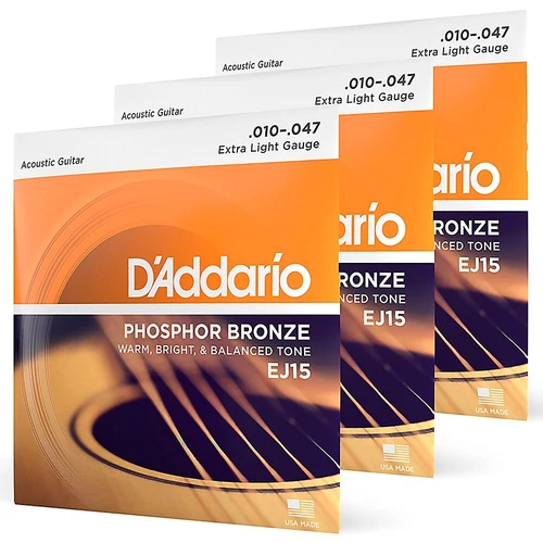 D'Addario EJ15 Phos Bronze Extra Light Acoustic 3-Pack