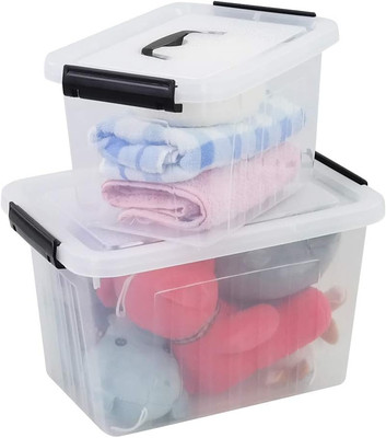 2 Pack Clear Plastic Storage Box, Latching Bin with Lid and Handle (12 Quart &6 