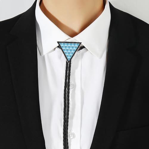 Western Cowboy Bolo Tie Men Leather Necktie Rope Cord Bl046-triangle Green - Picture 2 of 4