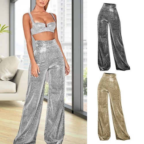 Glitter Pants for Women High Waist Party Casual Trousers Back Zipper Pants
