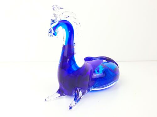 Stunning Blue Murano Art Glass Vintage Horse Pony Laying Down 16 cm L - Picture 5 of 12