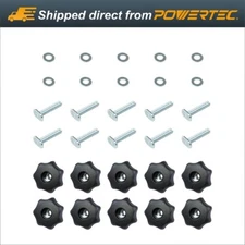 POWERTEC T-Track Knob Kit-7 Star Threaded 1/4-20 Knobs, T-Bolts (71481)