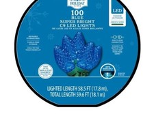 Holiday Time 100 Count blue LED Super Bright C9 Christmas Lights 59.6 FT