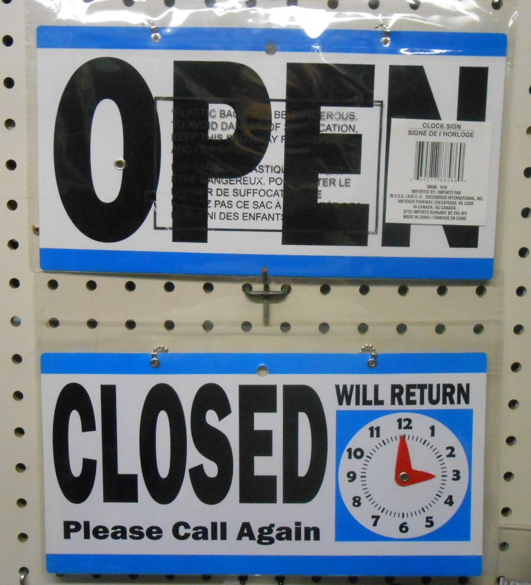 Return Closure Open Closed Sign With Will Return Clock 6 X 11.5 Inches Blue Black for ...