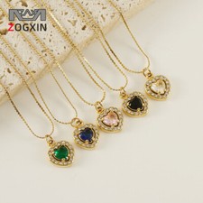 Genuine Birthstone Necklace for Women, Heart Love, Birthday Gifts for Her18kgold