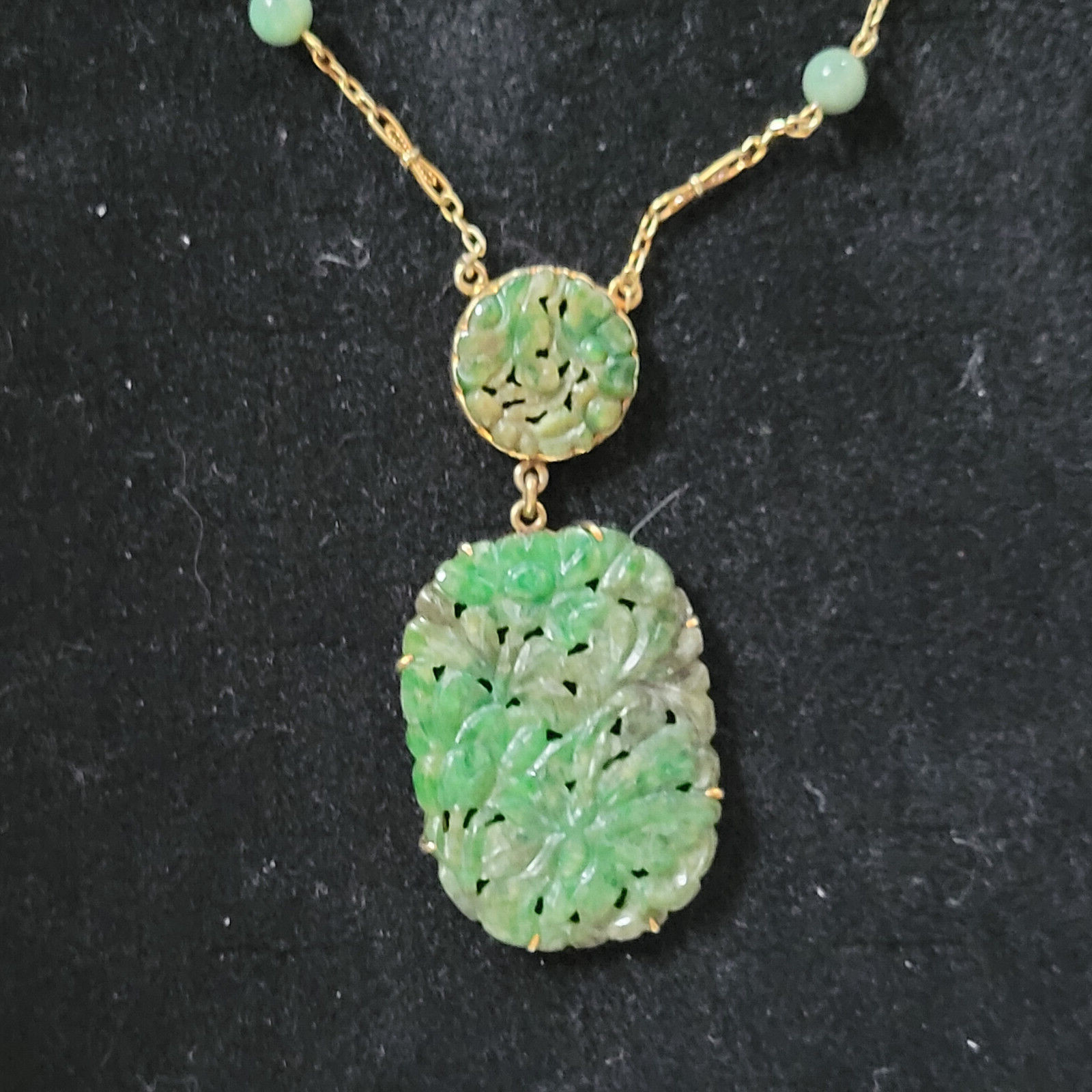 14kt Gold Jadeite Jade Necklace Vintage 16" eBay