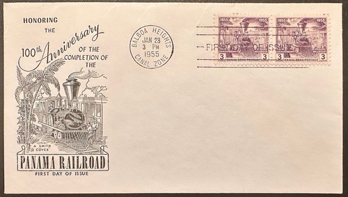 Canal Zone #147(2) FDC 1955 on Smith Cover; Train, railroad *d