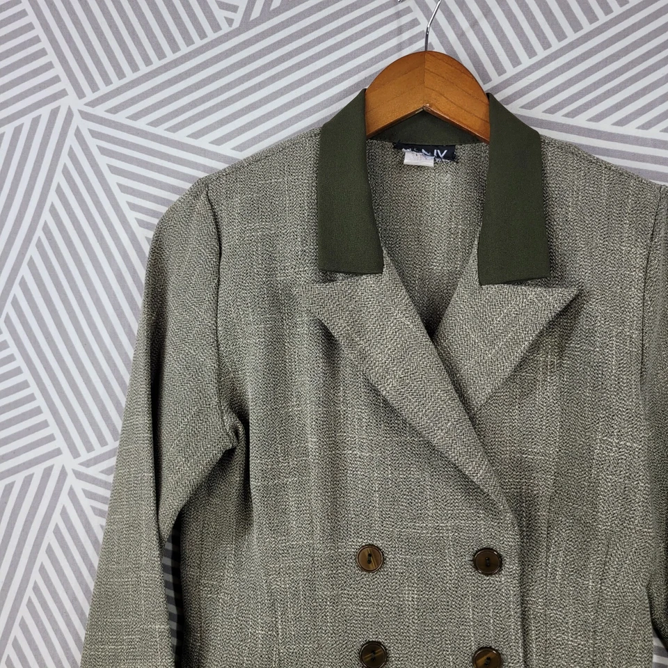Chaqueta Blazer Vintage 90 Talla 8 Dark Academia Doble Pecho Verde Ligera Foto 2 de 4