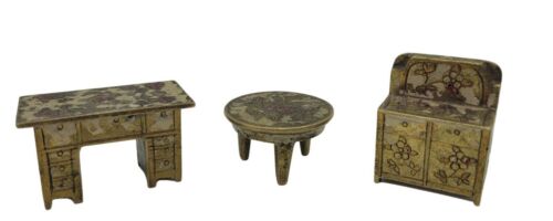 Vintage Miniature Dollhouse solid Brass Furniture With Floral Pattern - Picture 1 of 8