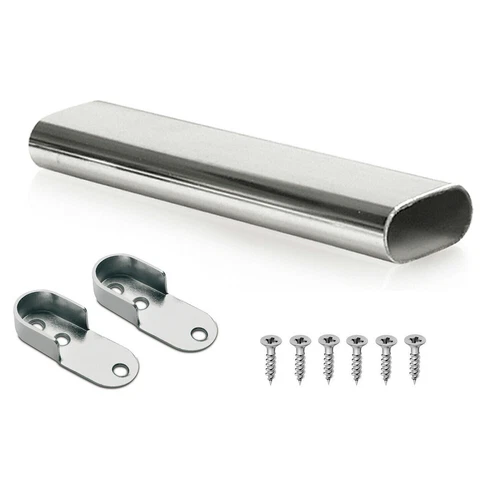 Wardrobe Rail Oval Hanging Chrome Tube 30x15mm + End Supports