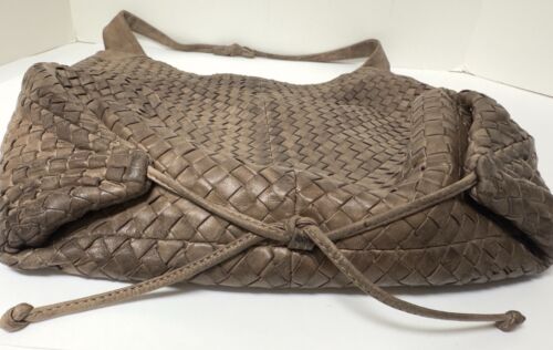 Vintage Woven Leather Hobo Shoulder Hand Bag Purse Burnt Brown Patina - Picture 6 of 20