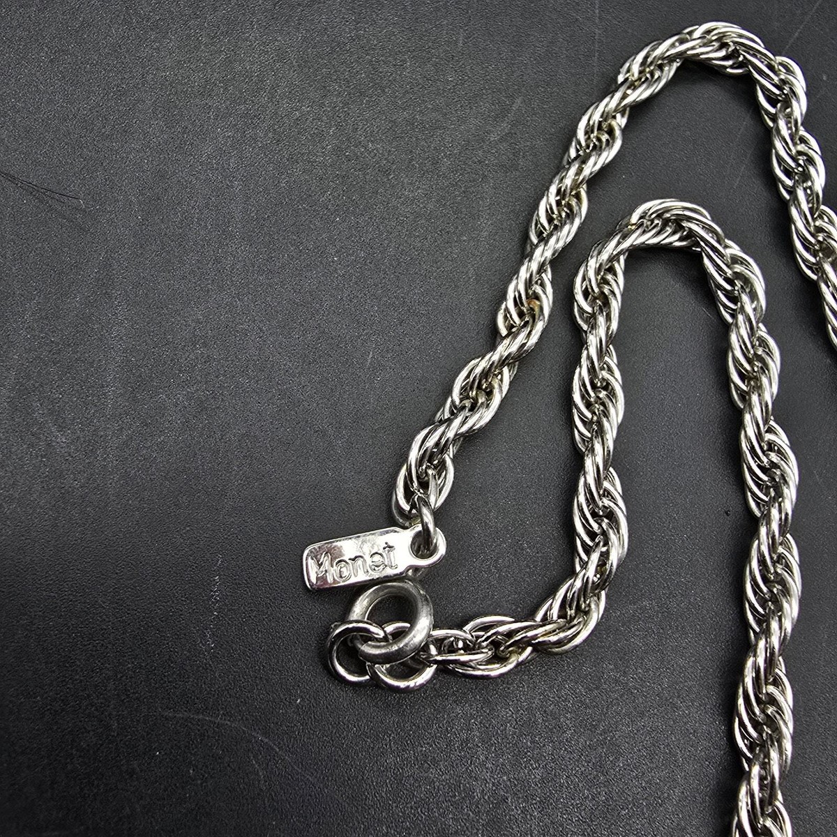 Monet Silver Tone Twisted Chain Necklace Vintage Costume