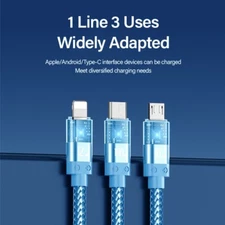 3-in-1 USB Charging Cable, Fast Charge for iPhone, Android, Samsung, Multi-Funct
