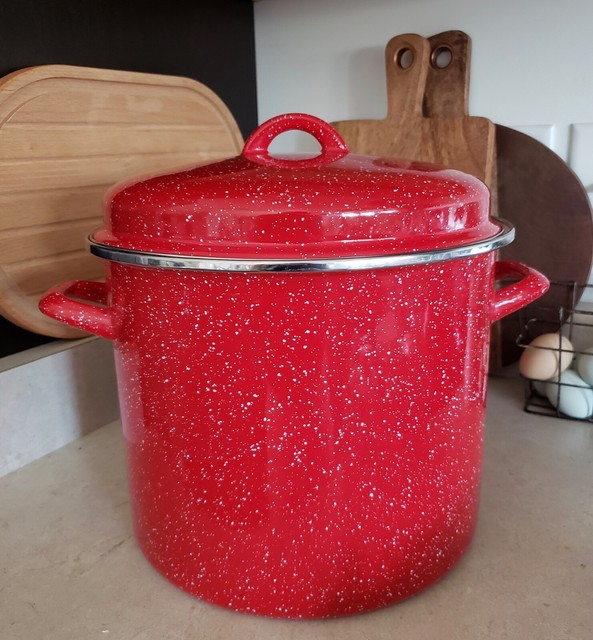 The Pioneer Woman Red Speckle Enamelware 12 Qt Stockpot * Chip on