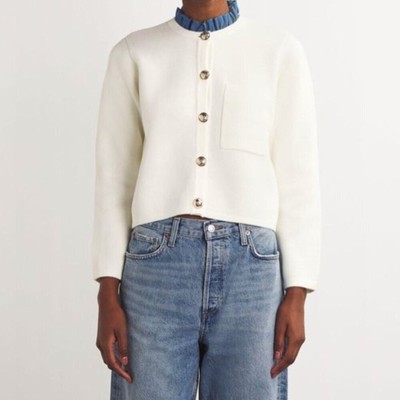 Sandro Women's White Wool-blend Detachable Collar Cardigan M