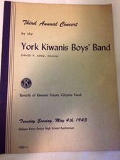 York Kiwanis Boys  Band program 1943, Third Annual Concert, York PA