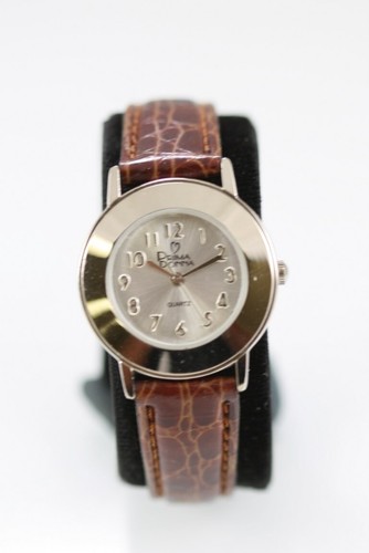 Prima Donna Watch Women Silver Stainless Steel Leather Brown WR Battery Quartz