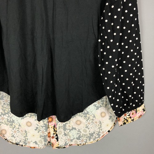 Anthropologie Maeve Floral Polka Dot Split Back Top M Long Sleeve Black High Low - Picture 5 of 9