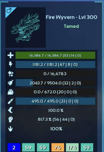 ARK SURVIVAL ASCENDED PvE statistiques supérieures Fire Wyvern 817 m