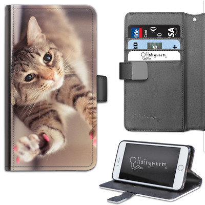 Braune Katzenpfoten PU Leder Brieftasche Handyhülle; Flip Case; Handyhülle