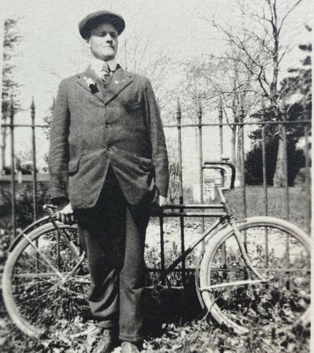 1920s Antique Bicycle Real Photo Photograph with Rider