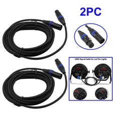 2x 25ft Coded 3-Pin Profession Light DMX Cable Male to Female Locking XLR End