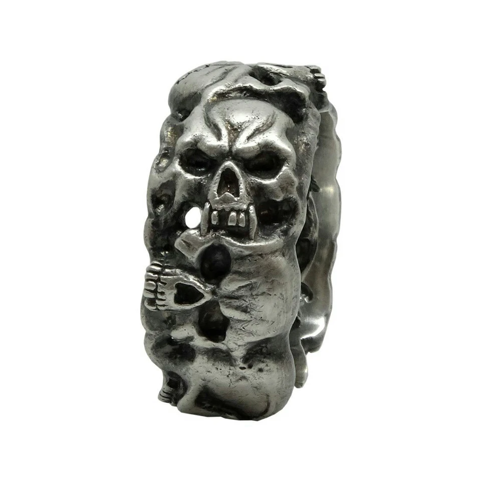 Anillo masónico de plata esterlina con banda de calavera Memento Mori para hombre motociclista Foto 3 de 4