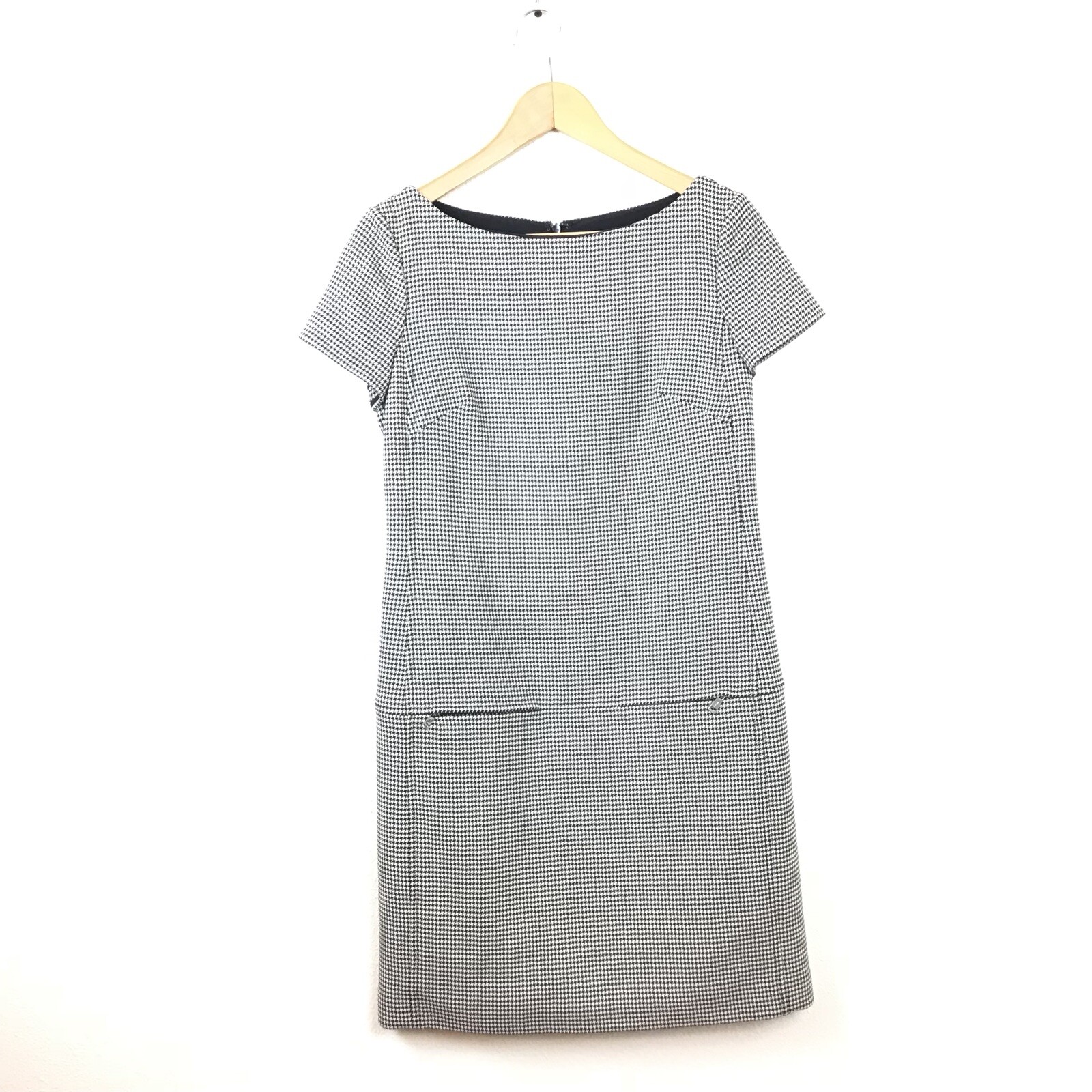 Ralph Lauren Black Label Dress 6 Black White Houndstooth Wool Shift Women’s $2K image 2