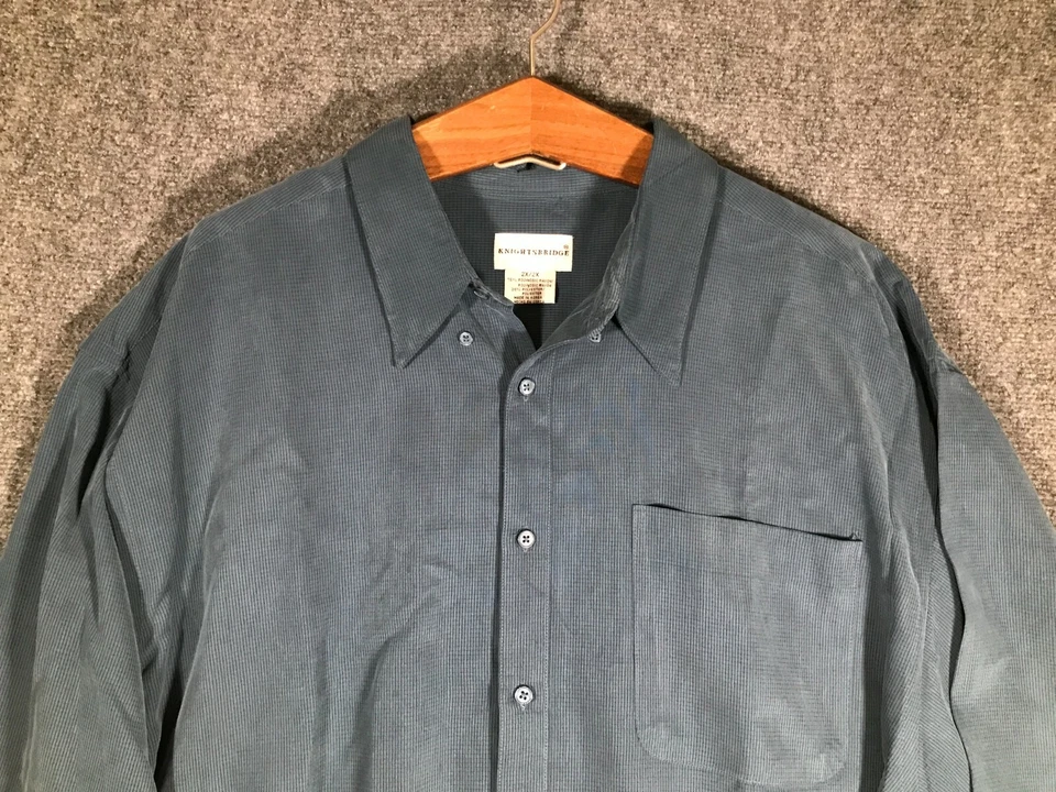 Camisa de Bolsillo Knightsbridge Abotonada 2X Para Hombres Azul Informal Elastizada Hombres Vestido Bonito Foto 3 de 4