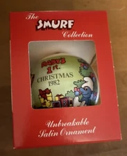 Vintage Smurf Baby’s 1st Christmas Satin Ornament