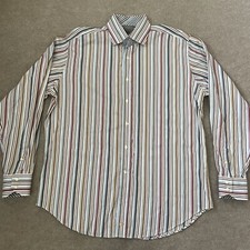 Thomas Dean Shirt Mens XL Striped 2 Button Collar 100 Cotton Dress Shirt