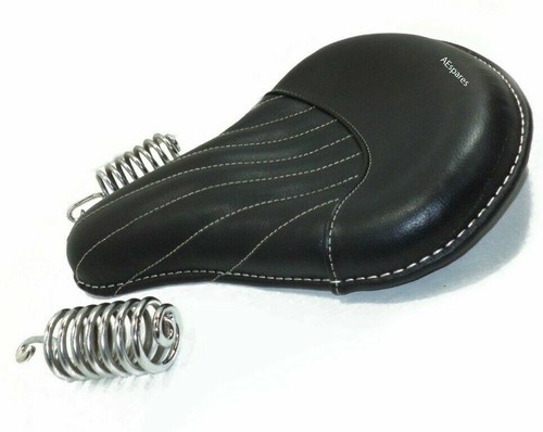 Fits Royal Enfield Classic 350 500 Pure Leather Front Saddle Seat Black ECs - Picture 1 of 13