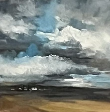 Delander Art-Oil Painting Impressionism Landscape Clouds, Original Signed Canvas