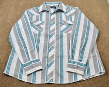Wrangler Western Cowboy Pattern Blue White 90s Vintage Button Shirt X-Large