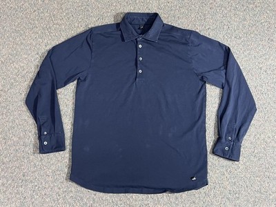 Wahts Polo Shirt Men's Size Large Long Sleeve Navy Blue Organic Cotton Stretch