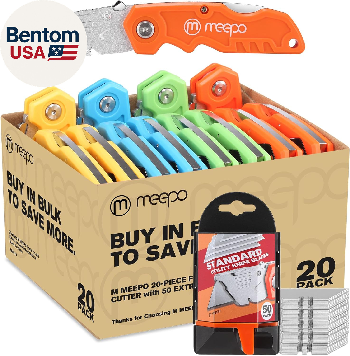 Box Cutter, 20-Pack Tough Folding Box Cutter Bulk for Heavy 