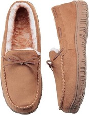 Mens Slippers Moccasins with Plush Lined Cozy House Bedroom 11 Classic Brown