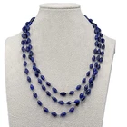 Vintage Molded Blue Glass Necklace Long 60" Estate Costume Jewelry