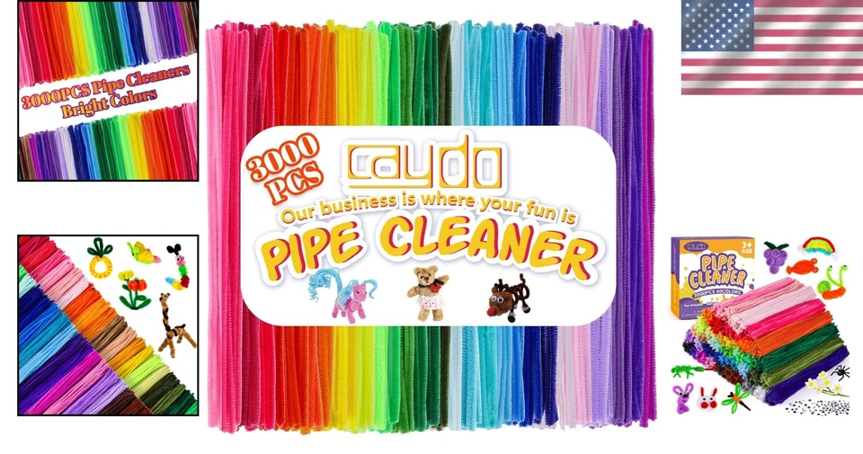 Large 3000-Piece Colorful Chenille Stems and Wiggle Eyes for Creative Crafts - Image 2 of 4